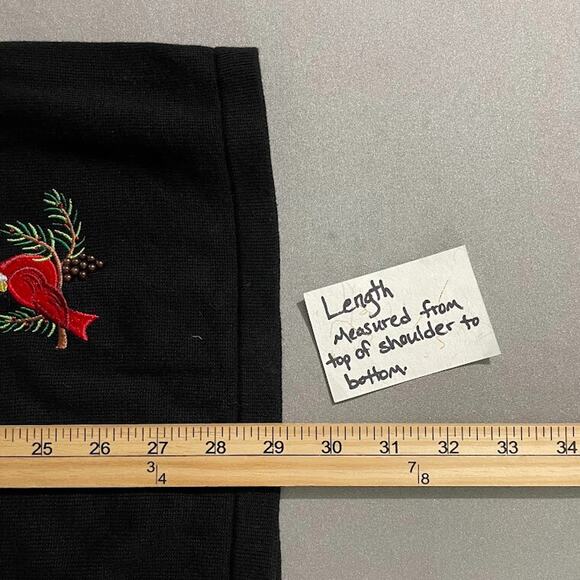 Liz & Me Size 0X Black Embroidered Sequin Red Bird Snowflake Christmas Cardigan - Picture 10 of 10